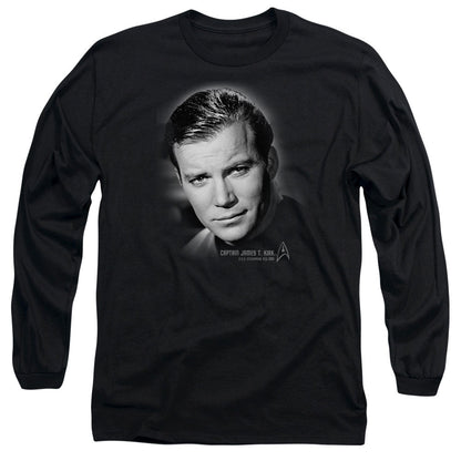 Star Trek Captain Kirk Portrait Mens Long Sleeve Shirt Black Officially Licensed Officially Licensed
