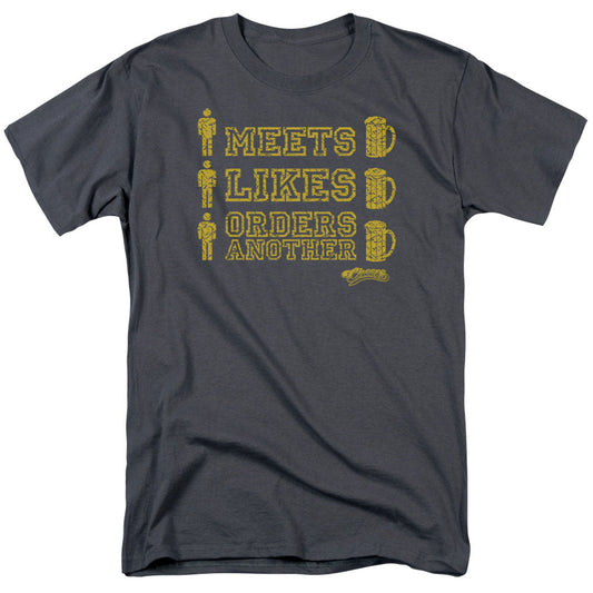 Cheers Man Meets Beer Mens T Shirt Charcoal Officially Licensed
