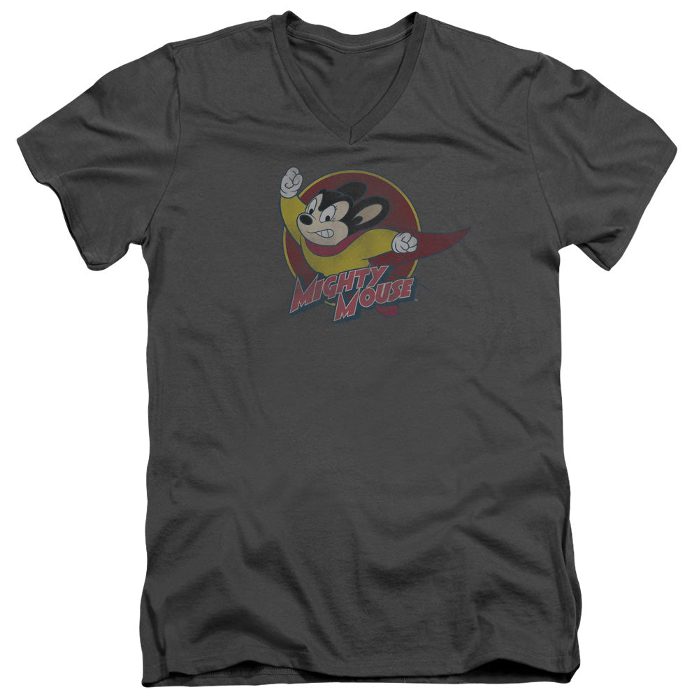Mighty Mouse Mighty Circle Mens Slim Fit V-Neck T Shirt Charcoal Officially Licensed