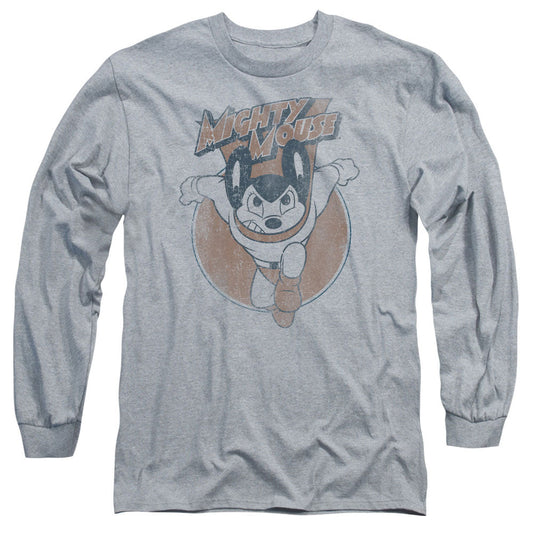 Mighty Mouse Flying With Purpose Mens Long Sleeve Shirt Athletic Heather Officially Licensed