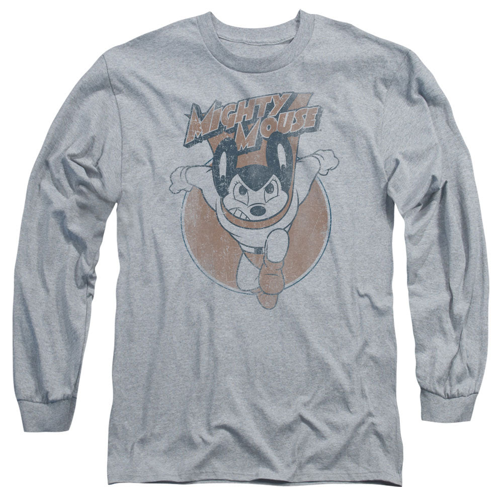 Mighty Mouse Flying With Purpose Mens Long Sleeve Shirt Athletic Heather Officially Licensed