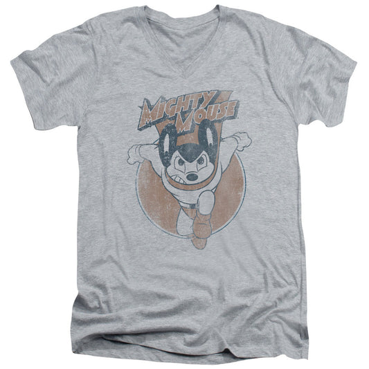 Mighty Mouse Flying With Purpose Mens Slim Fit V-Neck T Shirt Athletic Heather Officially Licensed