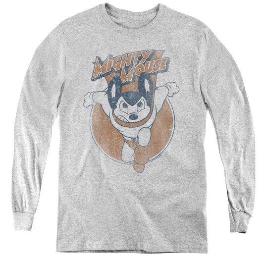 Mighty Mouse Flying With Purpose Long Sleeve Kids Youth T Shirt Athletic Heather Officially Licensed