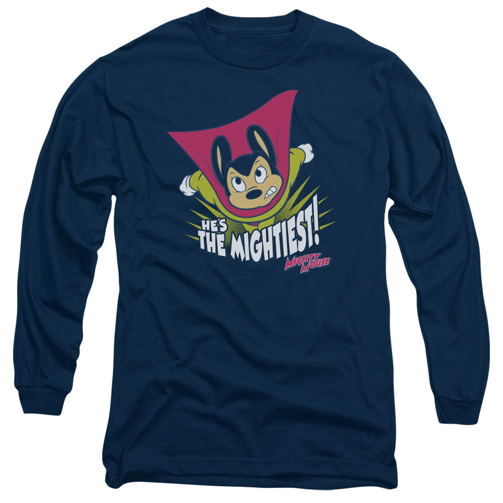Mighty Mouse the Mightiest Mens Long Sleeve Shirt Navy Blue Officially Licensed