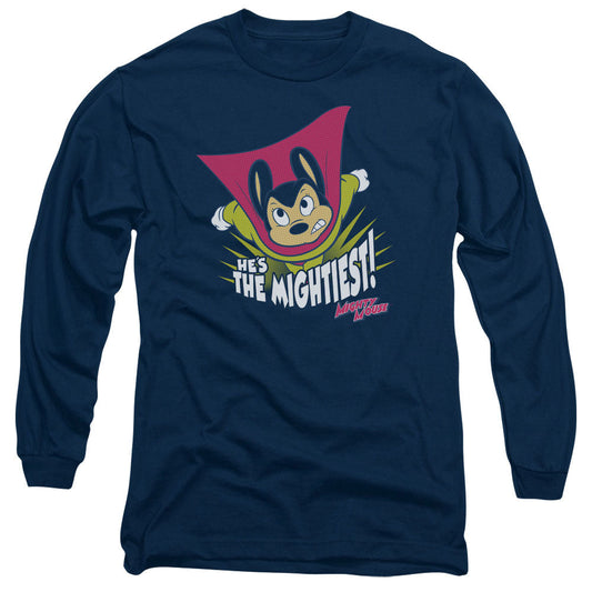 Mighty Mouse the Mightiest Mens Long Sleeve Shirt Navy Blue Officially Licensed