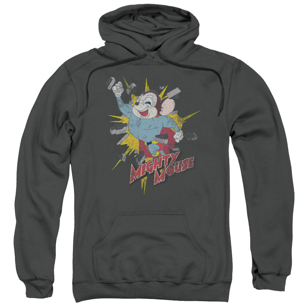 Mighty Mouse Break Through Mens Hoodie Charcoal Officially Licensed