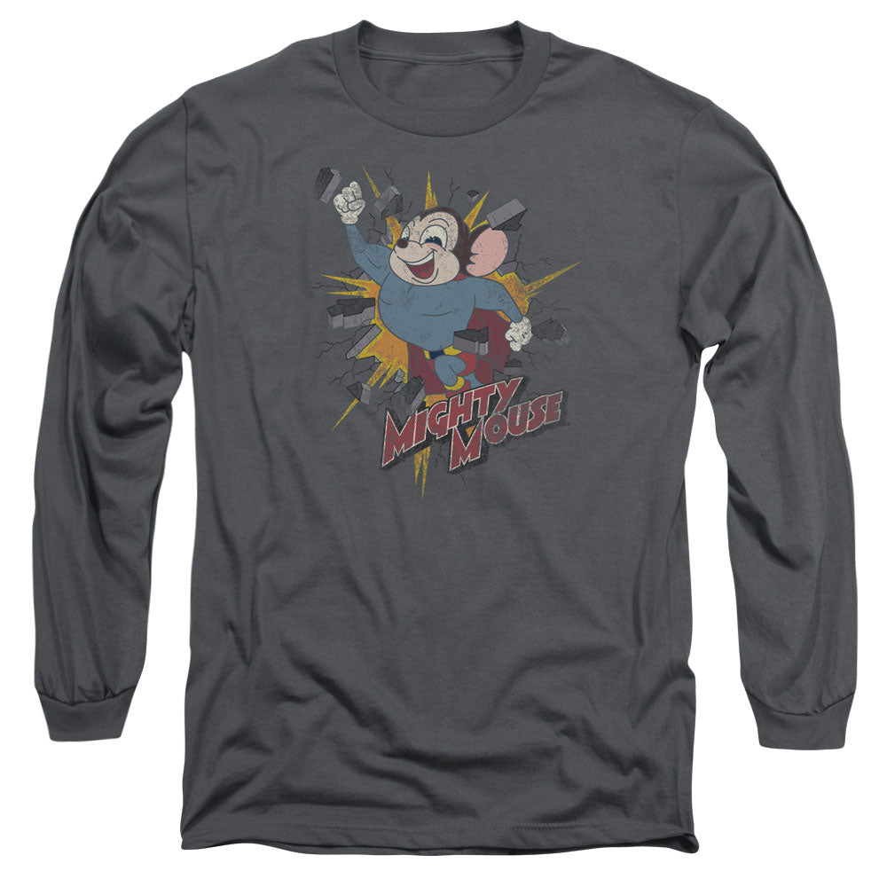 Mighty Mouse Break Through Mens Long Sleeve Shirt Charcoal Officially Licensed