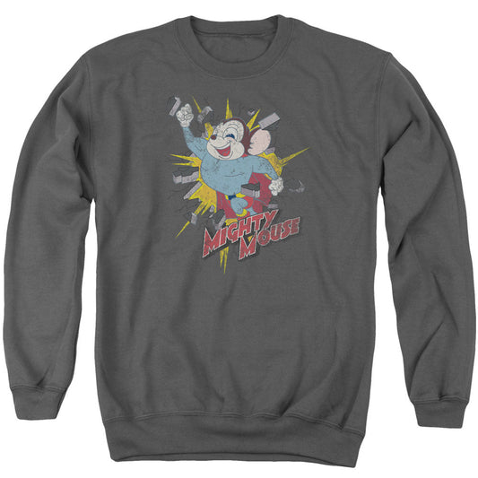 Mighty Mouse Break Through Mens Crewneck Sweatshirt Charcoal Officially Licensed