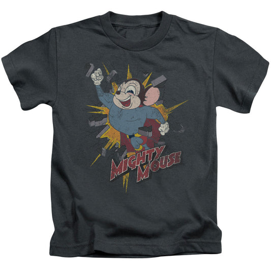 Mighty Mouse Break Through Juvenile Kids Youth T Shirt Charcoal Officially Licensed