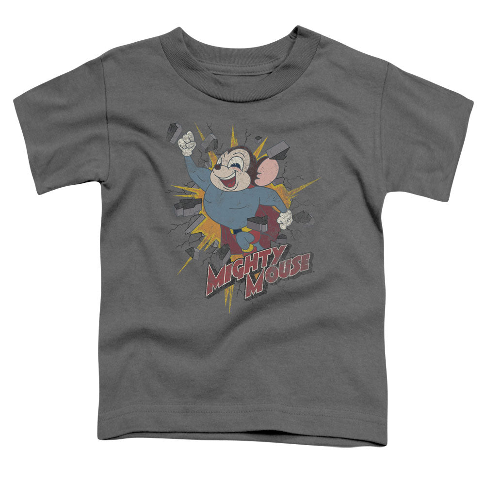 Mighty Mouse Break Through Toddler Kids Youth T Shirt Charcoal Officially Licensed