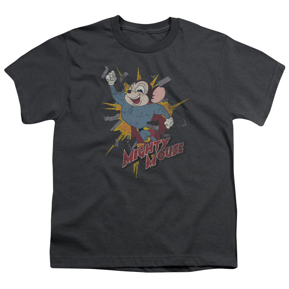 Mighty Mouse Break Through Kids Youth T Shirt Charcoal Officially Licensed