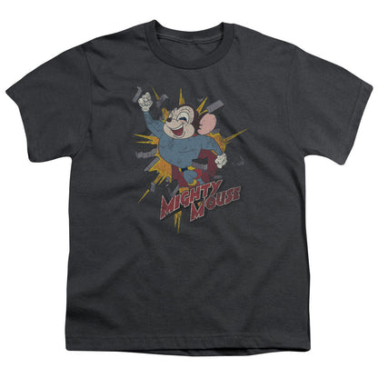 Mighty Mouse Break Through Kids Youth T Shirt Charcoal Officially Licensed