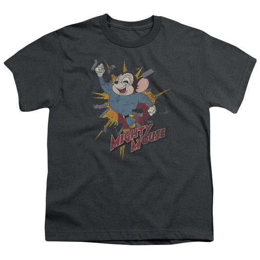 Mighty Mouse Break Through Kids Youth T Shirt Charcoal Officially Licensed