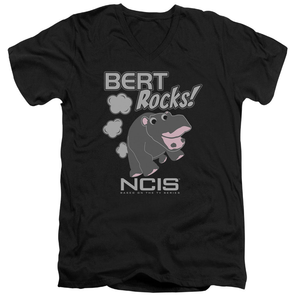 Ncis Bert Rocks Mens Slim Fit V-Neck T Shirt Black Officially Licensed