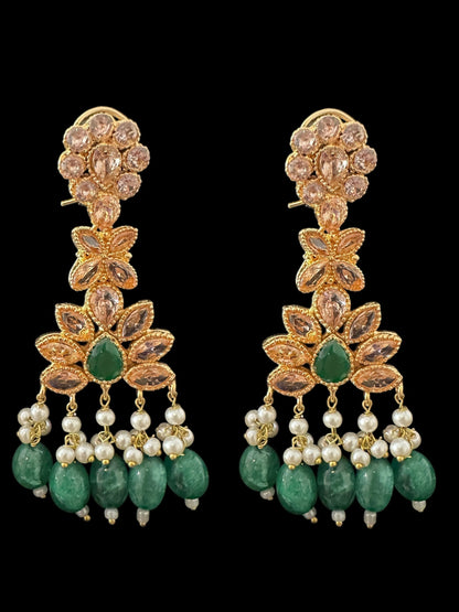 BR500 Kafiya bridal set in golden / champagne  stones and green beads ( READY TO SHIP )