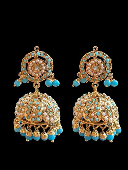 DER627 Arya Punjabi Jadau jhumka in feroza ( READY TO SHIP )