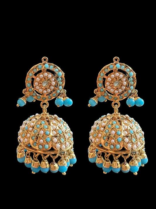 DER627 Arya Punjabi Jadau jhumka in feroza ( READY TO SHIP )