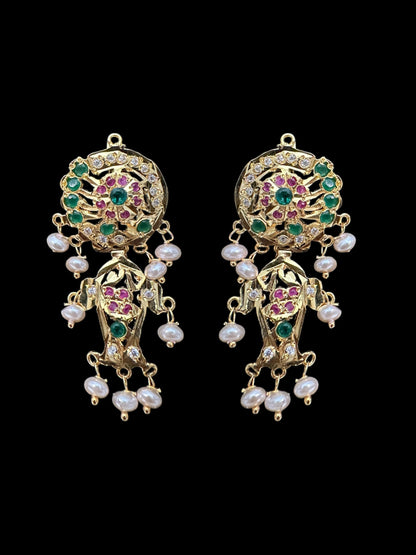 DER629 jadau earrings in fresh water pearls - ruby emerald ( SHIPS INN2 WEEKS )