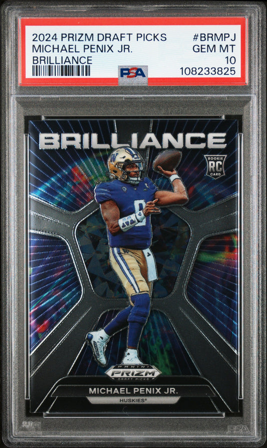 Graded 2024 Panini Prizm Draft Picks Michael Penix Jr #BRMPJ Brilliance Rookie RC Football Card PSA 10 Gem Mint