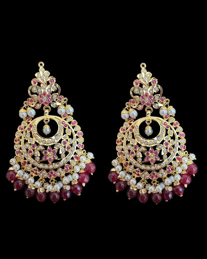 Dafiya ruby pearl Chandbali Earrings & Tika Set | Ships in 4 weeks | Deccan Jewelry