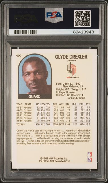 Graded 1989 Hoops Clyde Drexler #190 Basketball Card PSA 10 Gem Mint