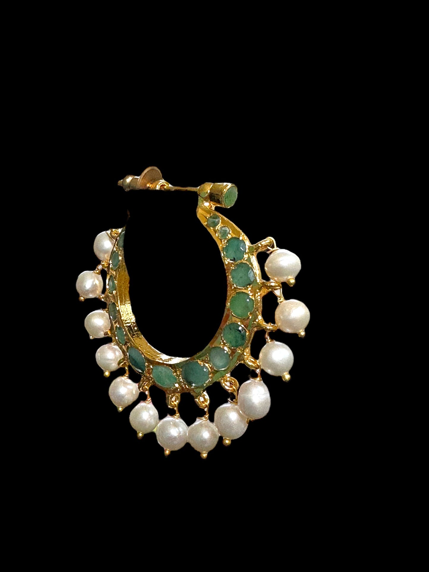 DER555 Chandbali in fresh water pearls and emerald  ( SHIPS IN 4 WEEKS )