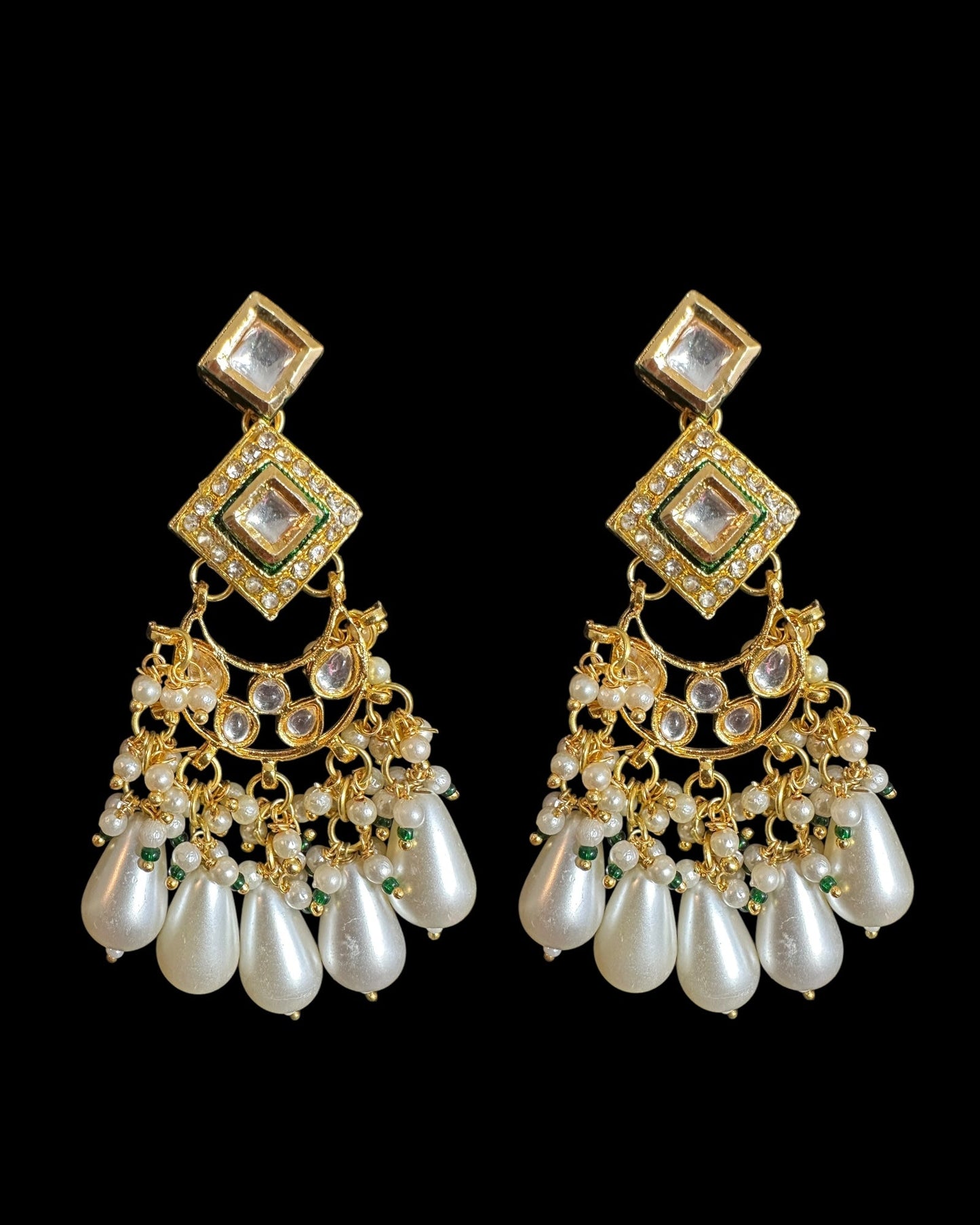 DER751  Kundan dangler earrings with pearls ( READY TO SHIP )
