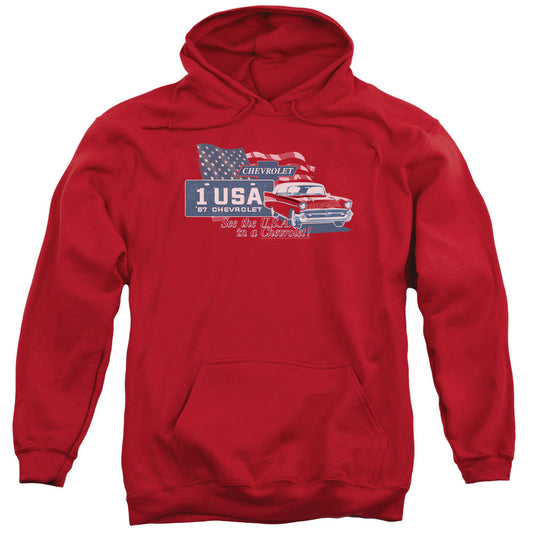 Chevrolet See The Usa Mens Hoodie Red Officially Licensed