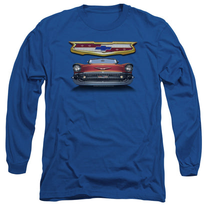 Chevrolet 1957 Bel Air Grille Mens Long Sleeve Shirt Royal Blue Officially Licensed