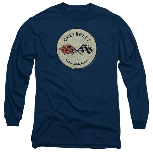 Chevrolet Old Vette Mens Long Sleeve Shirt Navy Officially Licensed Officially Licensed