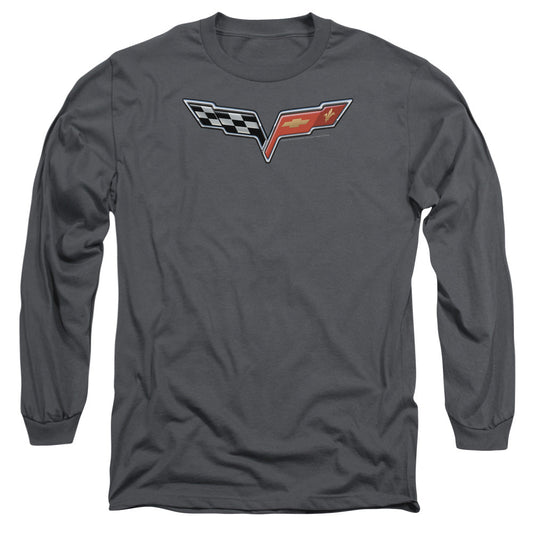 Chevrolet The Vette Medallion Mens Long Sleeve Shirt Charcoal Officially Licensed Officially Licensed
