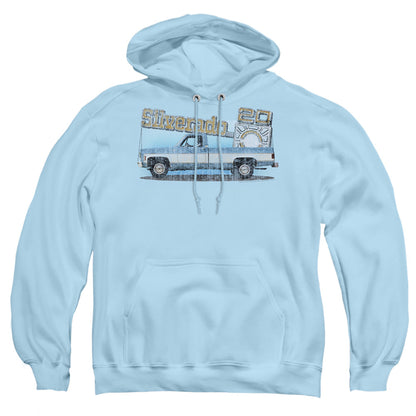 Chevrolet Old Silverado Sketch Mens Hoodie Light Blue Officially Licensed