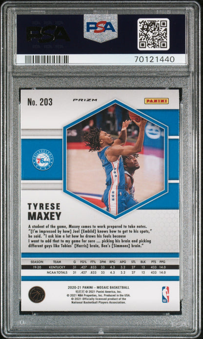 Graded 2020 Panini Mosaic Tyrese Maxey #203 Camo Pink Rookie RC Basketball Card PSA 10 Gem Mint