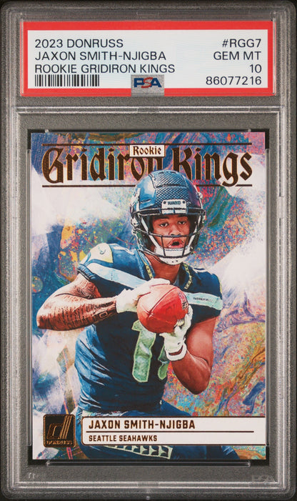 Graded 2023 Panini Donruss Jaxon Smith-Njigba #RGG7 Rookie Gridiron Kings Rookie RC Football Card PSA 10 Gem Mint