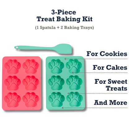 Country Living 3-Piece Silicone Baking Kit – Includes 2 Baking Trays (6-Cavity Paw Print Mold) & Spatula – for Homemade Dog Treats, Candy, Chocolate, and Ice Cubes