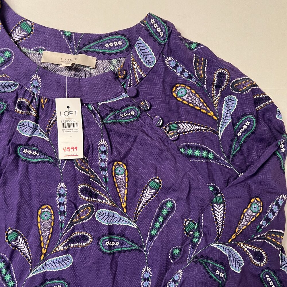 LOFT Paisley Button Raglan Blouse