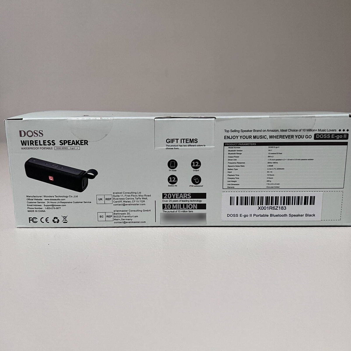 DOSS E-Go II Waterproof Portable Bluetooth Speaker, Black