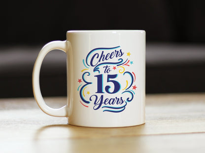 Cheers to 15 Years - Coffee Mug Gifts for Women & Men - 15th Anniversary Party Decor