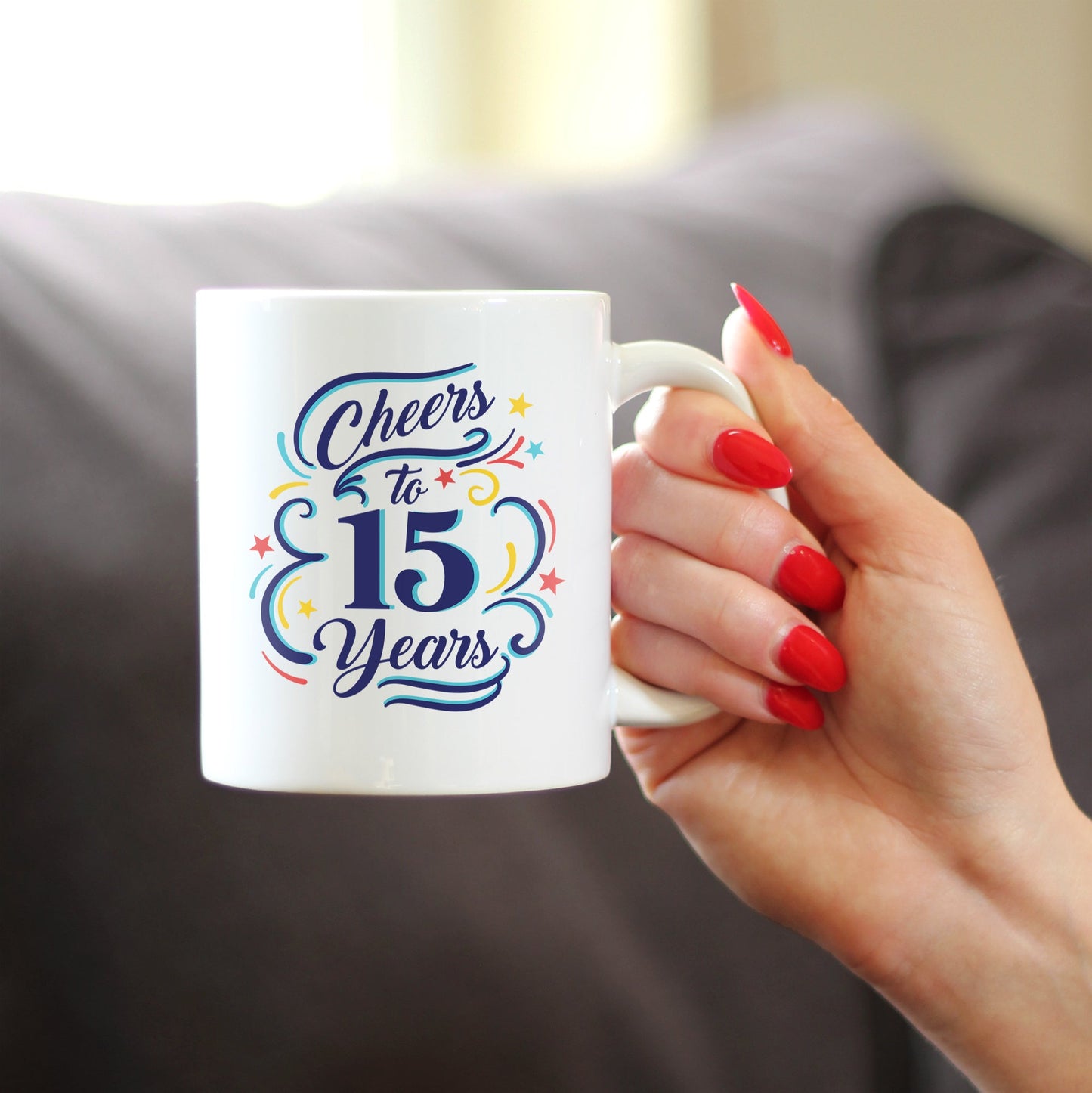 Cheers to 15 Years - Coffee Mug Gifts for Women & Men - 15th Anniversary Party Decor