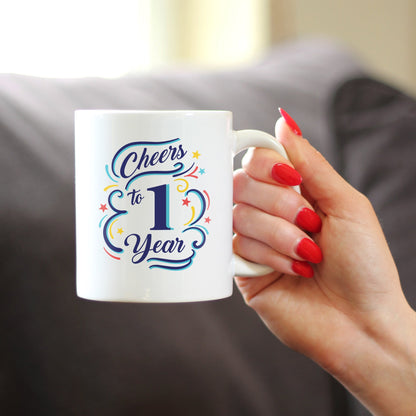 Cheers to 1 Year - Coffee Mug Gifts for Women & Men - 1st Anniversary Party Decor
