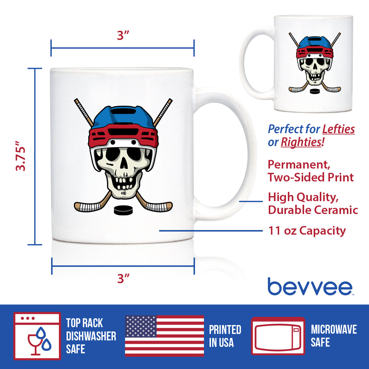 Hockey Skull Coffee Mug Hockey Gifts for Coach or Players White Ceramic Coffee Cup