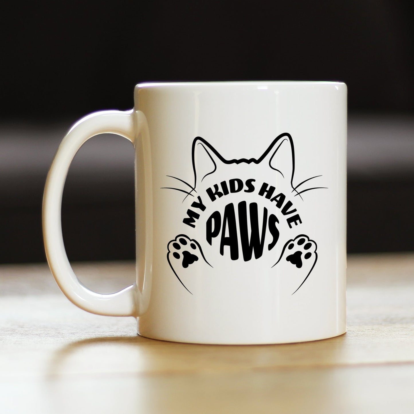 Kids Have Paws Cat Coffee Mug Gifts for Cat People White Ceramic Coffee Cup