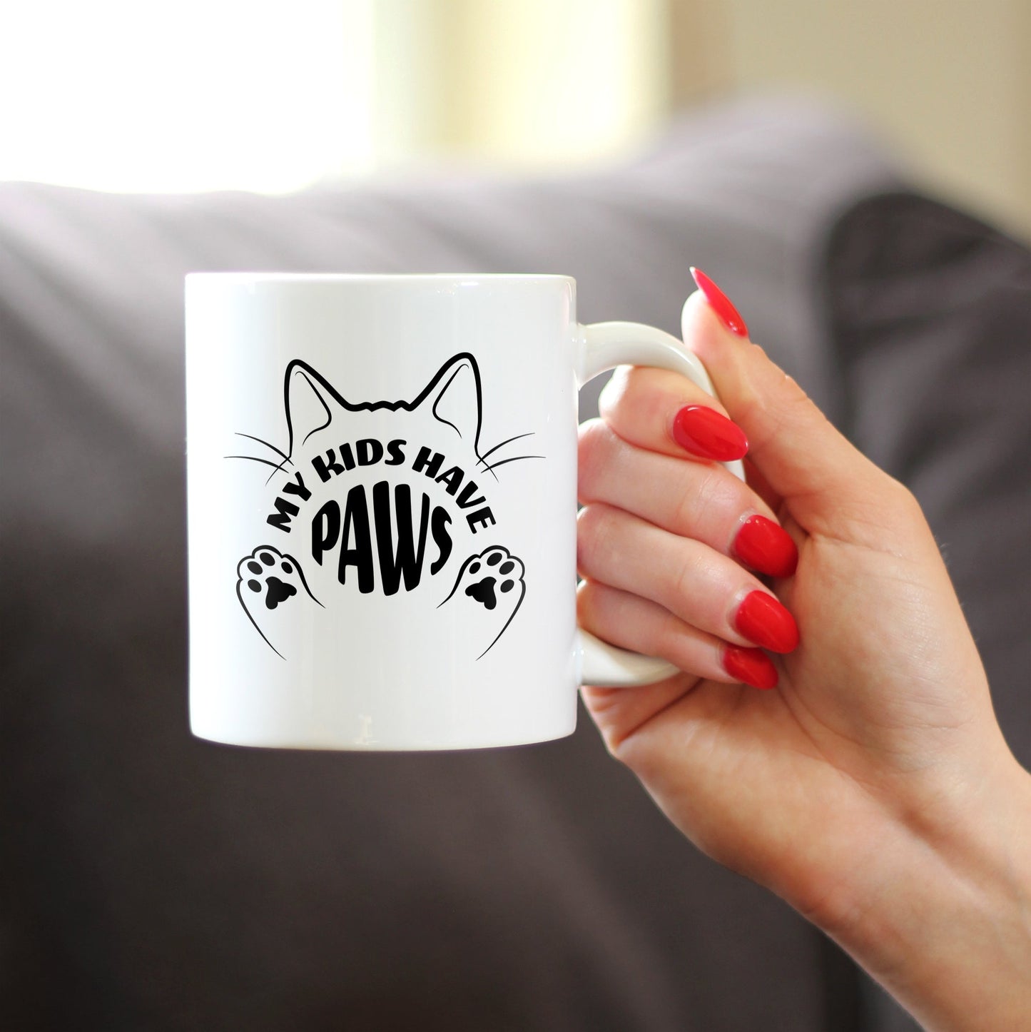 Kids Have Paws Cat Coffee Mug Gifts for Cat People White Ceramic Coffee Cup