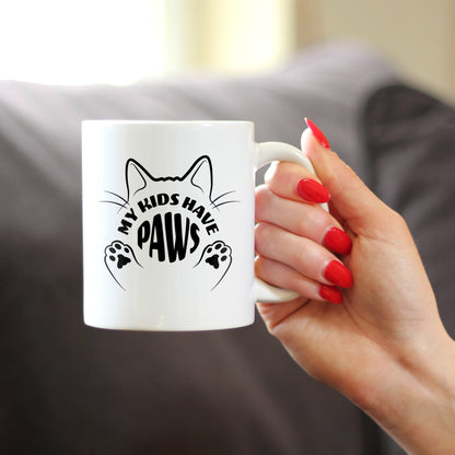Kids Have Paws Cat Coffee Mug Gifts for Cat People White Ceramic Coffee Cup