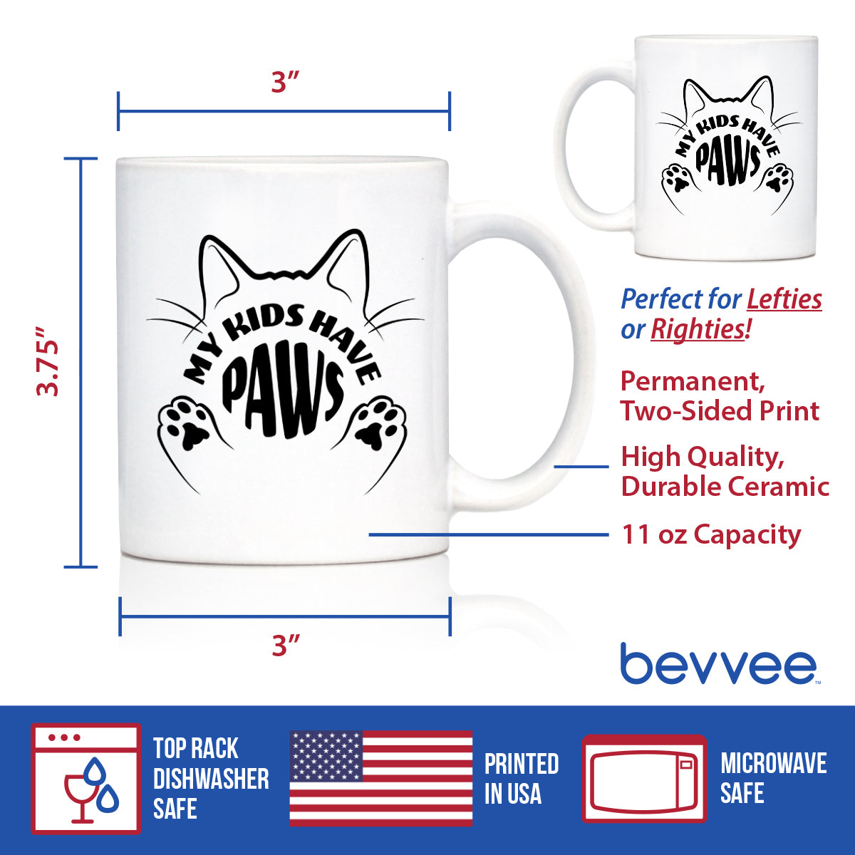 Kids Have Paws Cat Coffee Mug Gifts for Cat People White Ceramic Coffee Cup