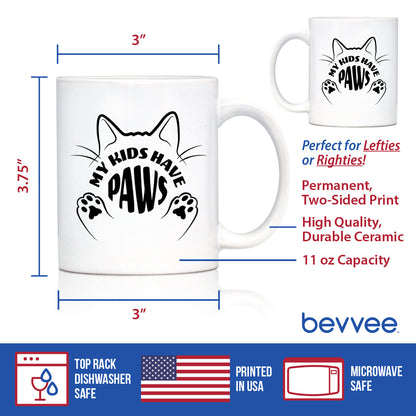 Kids Have Paws Cat Coffee Mug Gifts for Cat People White Ceramic Coffee Cup