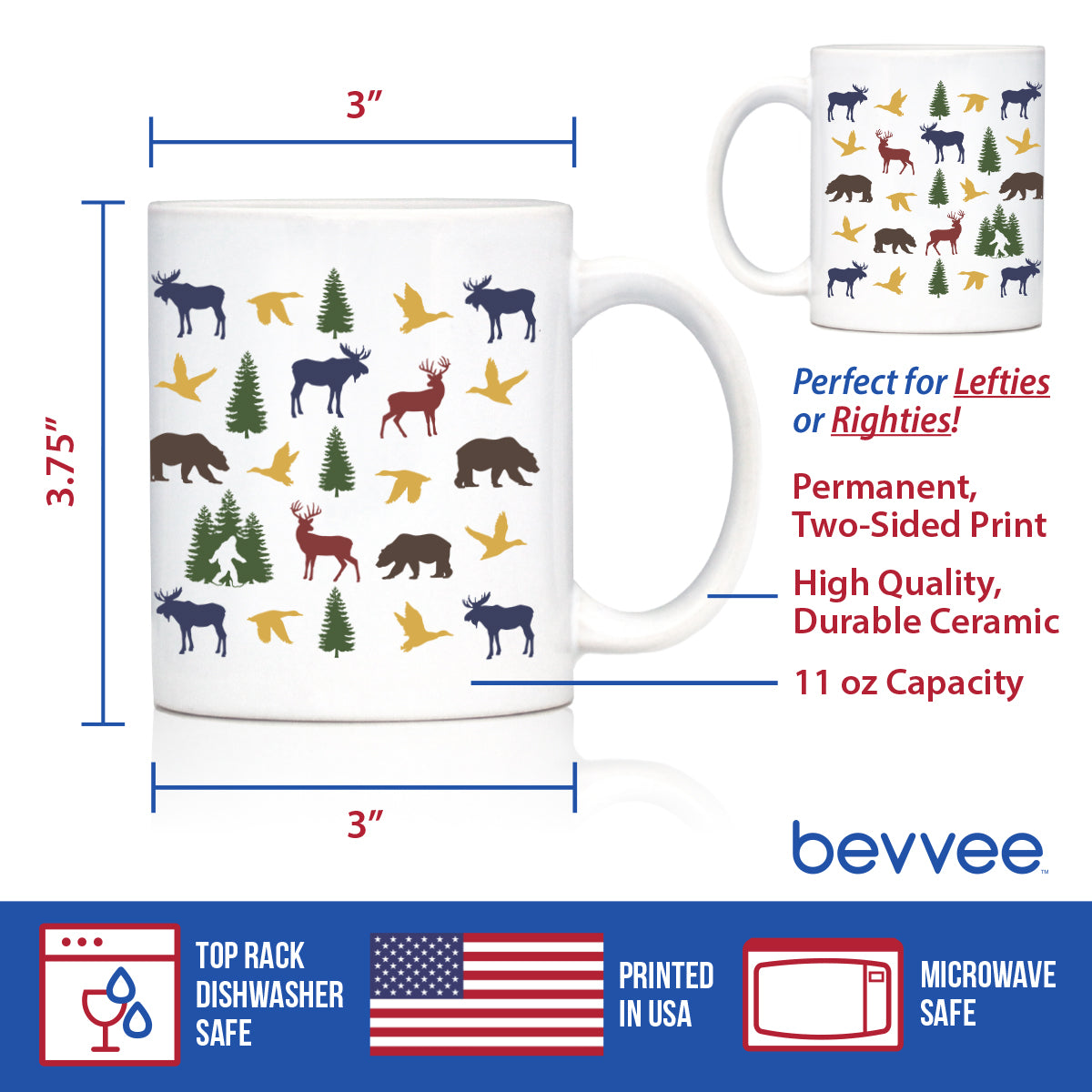 Rustic Outdoor Animals Coffee Mug - Nature Lovers Gifts for Women & Men - Large 15oz & 11oz White Ceramic Mugs