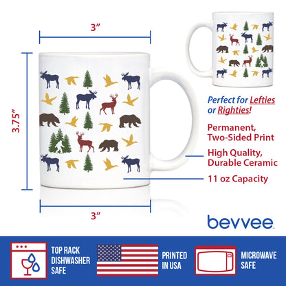 Rustic Outdoor Animals Coffee Mug - Nature Lovers Gifts for Women & Men - Large 15oz & 11oz White Ceramic Mugs