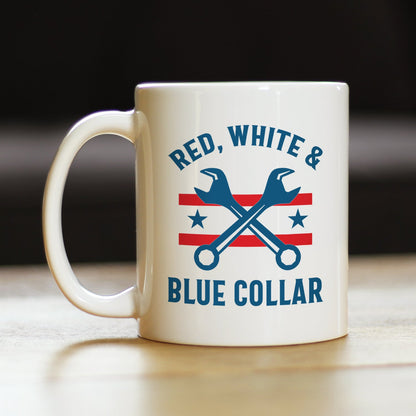 Red White & Blue Collar Coffee Mug Gifts for American Patriots White Ceramic Coffee Cup