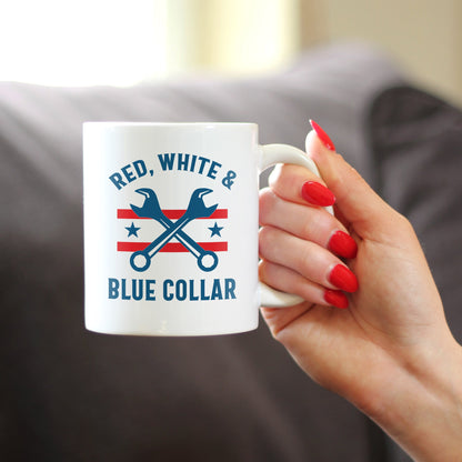 Red White & Blue Collar Coffee Mug Gifts for American Patriots White Ceramic Coffee Cup